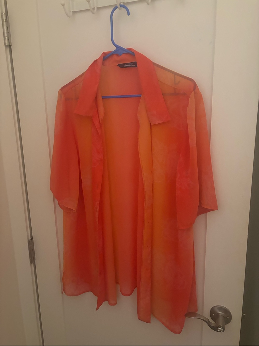 Penningtons Sheer Orange Button-Down Blouse